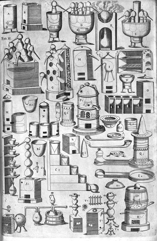 An illustration from Nuovo, et universale theatro farmaceutico. Fondato sopra le preparationi farmaceutiche scritte da'medici antichi, greci, e arabi; principalmente da Galeno, e Mesue / ... ampliato oltre le fabriche ... contenute ne gli antidotarii Veneti di Giorgio Melichio, aumentato da Alberto Stecchini ... con quelle ... compositioni ancora ... da gli più lodati scrittori ..., 1667, leaf 86