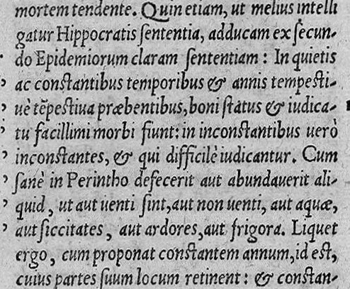 An illustration from Hieronymi Cardani ... in Septem Aphorismorum Hippocratis particulas Commentaria...eiusdem, De Venenorum differentiis, viribus, et adversus ea remediorum praesidiis : ac praesertim de Pestis generibus omnibus, praeservatione et cura, Libri III. Item, de Providentia temporum liber, 1564, leaf 120