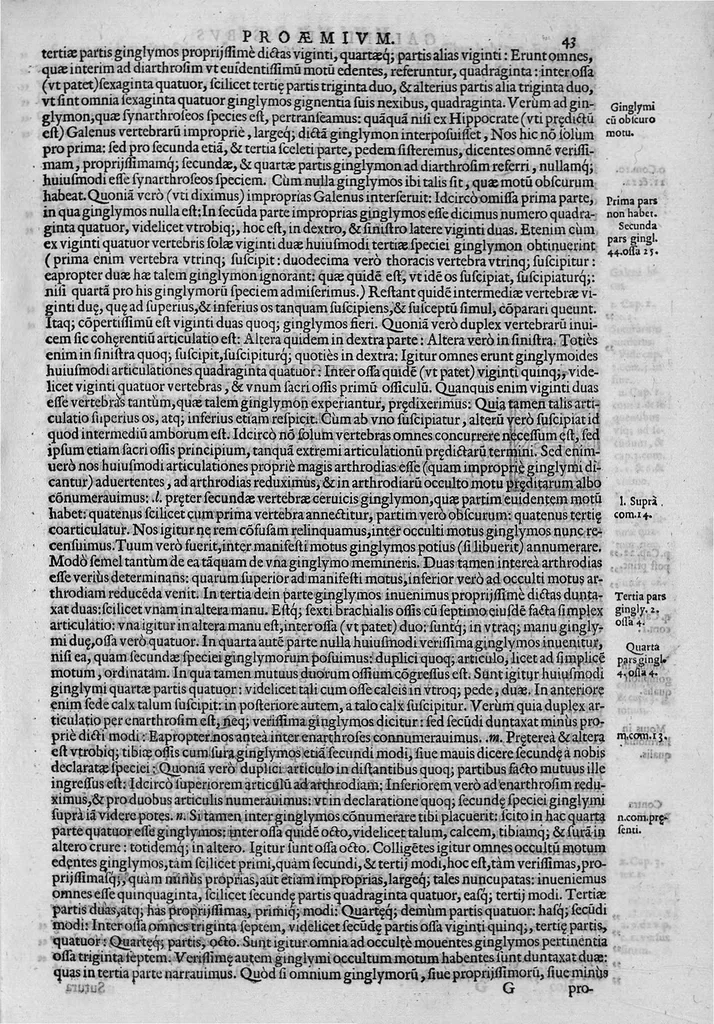 An illustration from Joan. Philippi Ingrassiae,... In Galeni librum de Ossibus... commentaria, nunc primum sedulo in lucem edita... quibus appositus est graecus Galeni contextus, una cum nova et fideli ejusdem Ingrassiae in latinum versione, 1603, leaf 48