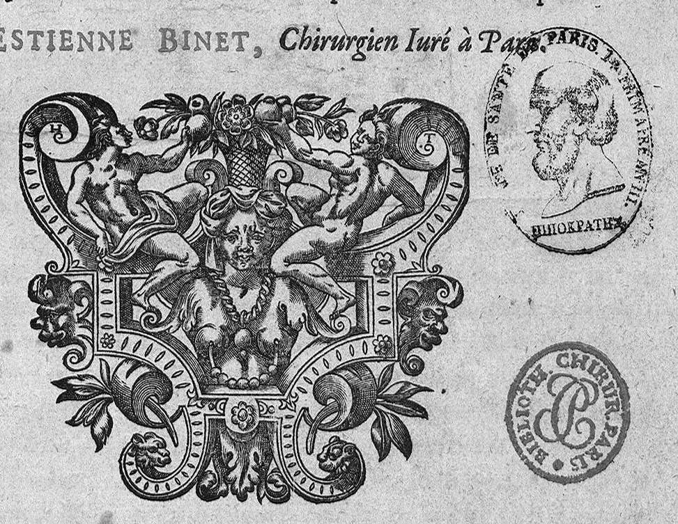 An illustration from Leçons anatomiques et chirurgicales…corrigées par Estienne Binet, Paris, Denis Langlois, 1612, 1612, leaf 0