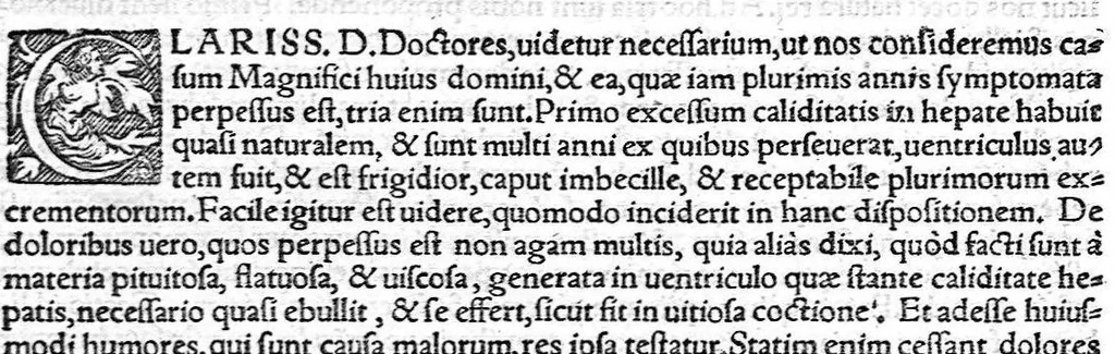 An illustration from Ioannis Baptistae Montani veronensis. Medici per universam europam celeberrimi, et in clarissima patavina Academiea summa cum laude publici olim ac ordinarij professoris consilia medica omnia, quae ullibi extant, 1559, leaf 27