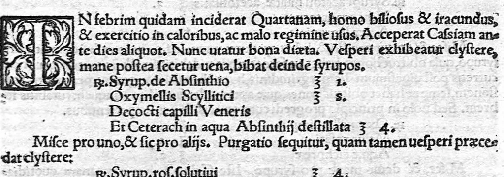 An illustration from Ioannis Baptistae Montani veronensis. Medici et publici in Academia patavina olim professoris. De febribus consilia omnia, 1559, leaf 23
