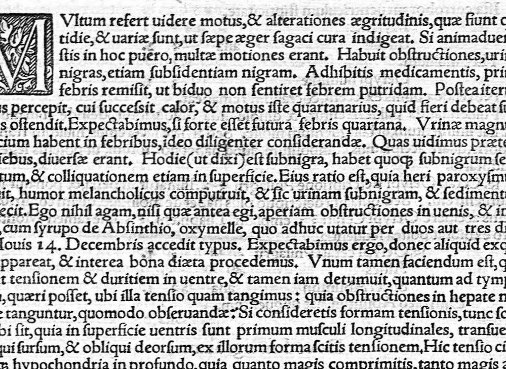 An illustration from Ioannis Baptistae Montani veronensis. Medici et publici in Academia patavina olim professoris. De febribus consilia omnia, 1559, leaf 39