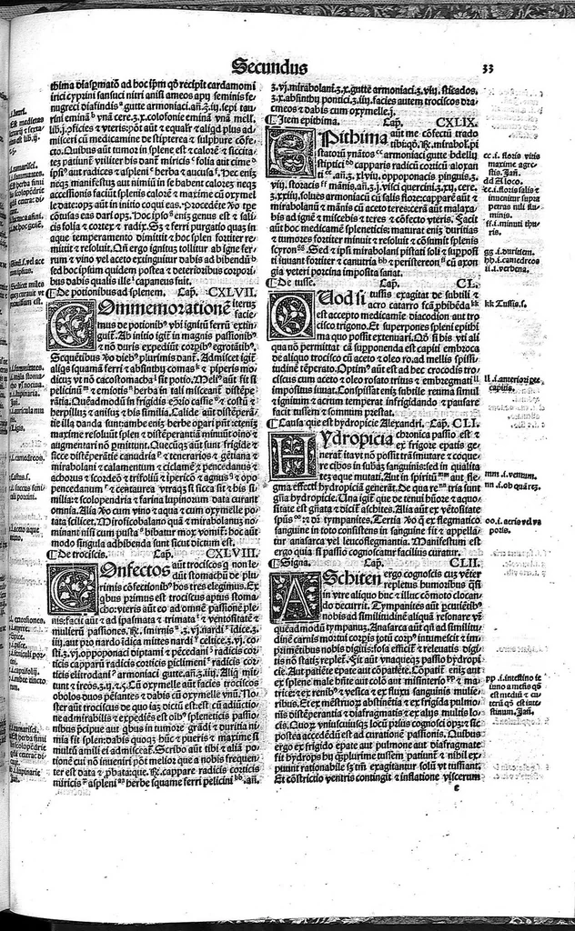 An illustration from Practica Alexandri yatros ... cum optimis declarationibus Jacobi de partibus et Simonis Januensis in margine condecenter situatis..., 1522, leaf 72