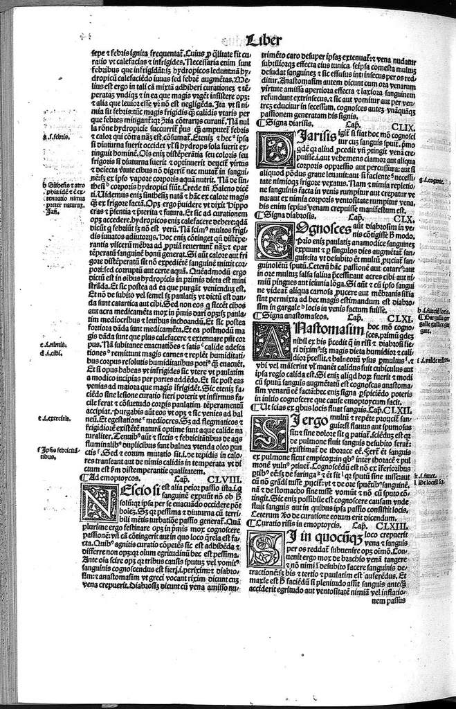 An illustration from Practica Alexandri yatros ... cum optimis declarationibus Jacobi de partibus et Simonis Januensis in margine condecenter situatis..., 1522, leaf 75