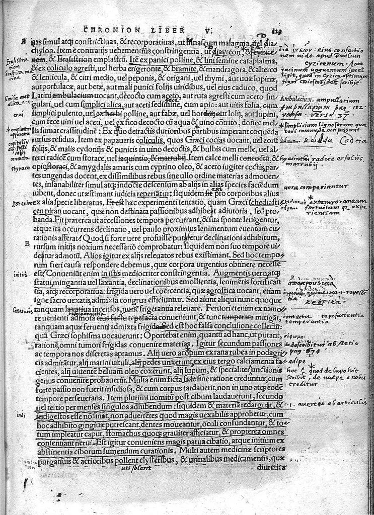 An illustration from Caelii Aureliani siccensis tardarum passionum libri V / Oribasii euporiston libri III, medicinae compendium liber I, curationum liber I, trochiscorum confect liber I, 1529, leaf 154