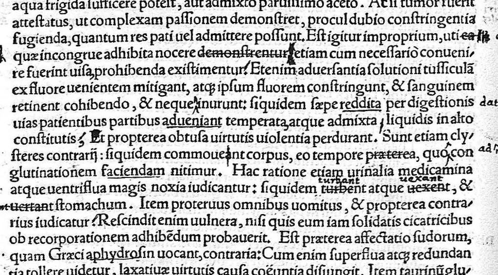 An illustration from Caelii Aureliani siccensis tardarum passionum libri V / Oribasii euporiston libri III, medicinae compendium liber I, curationum liber I, trochiscorum confect liber I, 1529, leaf 91
