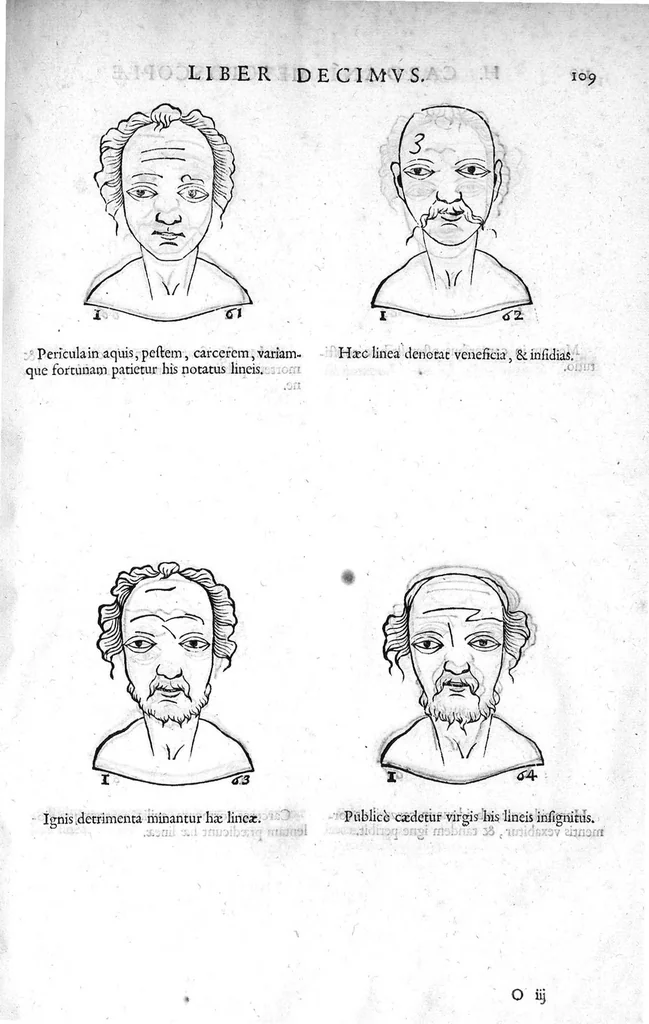 An illustration from Metoposcopia liber tredecim, et octingentis faciei humanae eiconibus complexa : cui accessit melampodis de naevis corporis tractatus, graece et latine nunc primum editus, 1658, leaf 124