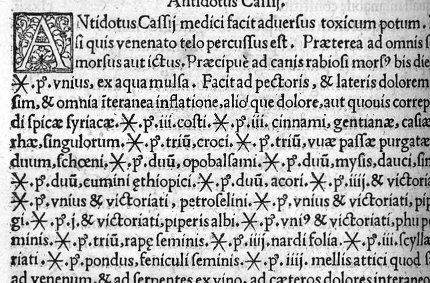 An illustration from Scribonii Largi de Compositionibus medicamentorum Liber unus, antehac nusquam excusus : Joanne Ruellio, doctore medico castigatore., 1528, leaf 59
