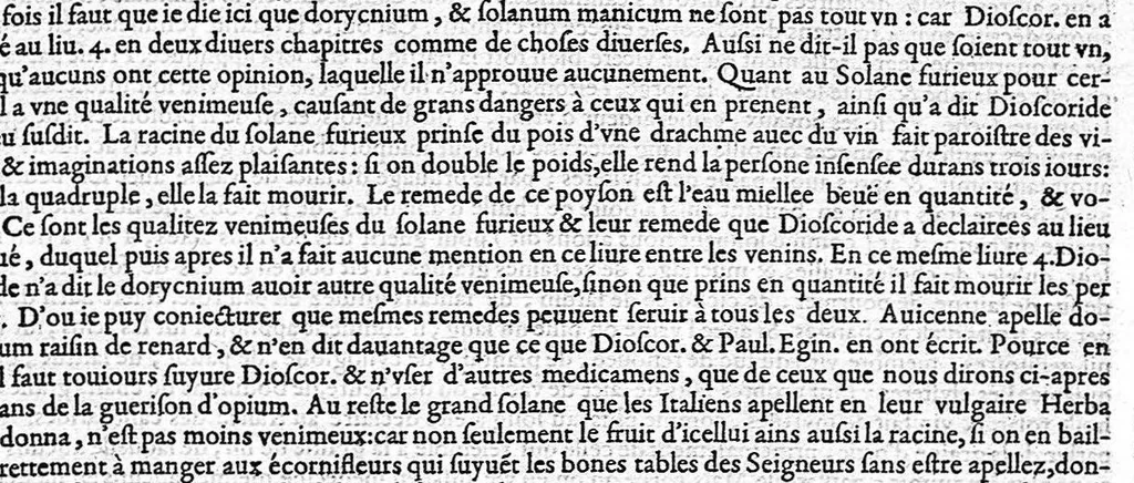 An illustration from Commentaires de M. Pierre Andre Matthiole medecin senois sur les six livres de Ped. Dioscoride Anazarbeen de la matiere medicale, Reveuz et augmentés en plus de mille lieux par l’autheur mesme, et enrichis pour la troisiéme fois, d’un grand nombre de pourtraits, de plantes et animaux tirés au vif, plus qu’aux precedentes editions. Avec certaines tables medecinales, tant des qualités et vertus des simples medicamens, que des remedes pour toutes maladies, qui peuvent avenir au corps humain, comme aussi les sentences, mots, et matieres traictees esdicts Commentaires : Davantage y a sur la fin, divers pourtraits de fourneaux et alembics, pour distiller et tirer les eaux de toutes plantes, avec le moyen de les conserver en leur naïves odeurs. Mis en François sur la derniere edition Latine de l’Autheur, par M. Jean des Moulins Docteur en Medecine, 1572, leaf 909