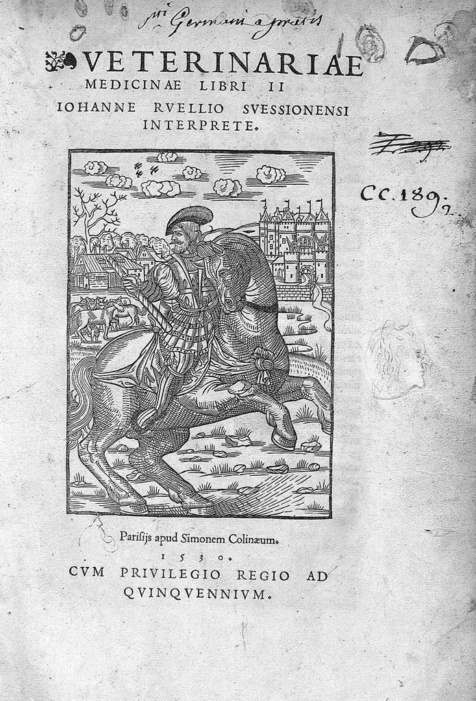 An illustration from Veterinariae medicinae libri II Johanne Ruellio suessionensi interprete., 1530, leaf 3