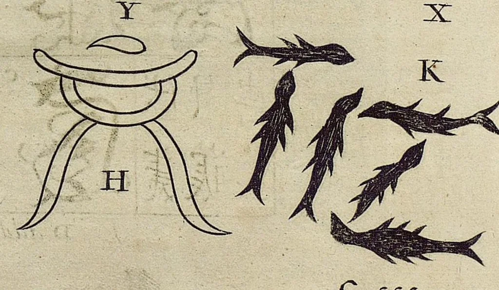 An illustration from Athanasii Kircheri e Soc. Jesu China monumentis, qua sacris qua profanis, nec non variis naturæ & artis spectaculis, aliarumque rerum memorabilium argumentis illustrata, auspiciis Leopoldi Primi, Roman. imper semper Augusti, 1667, leaf 295