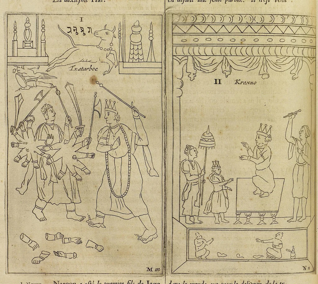 An illustration from La Chine d'Athanase Kirchere de la Compagnie de Jesus, illustrée de plusieurs monuments tant sacrés que profanes, et de quantité de recherches de la nature & de l'art a quoy on à adjousté de nouveau les questions curieuses que le serenessime Grand Duc de Toscane a fait depuis peu du P. Jean Grubere touchant ce grand Empire. Avec un dictionnaire chinois & françois, lequel est tres-rare, & qui n'a pas encores paru au jour, 1670, leaf 271