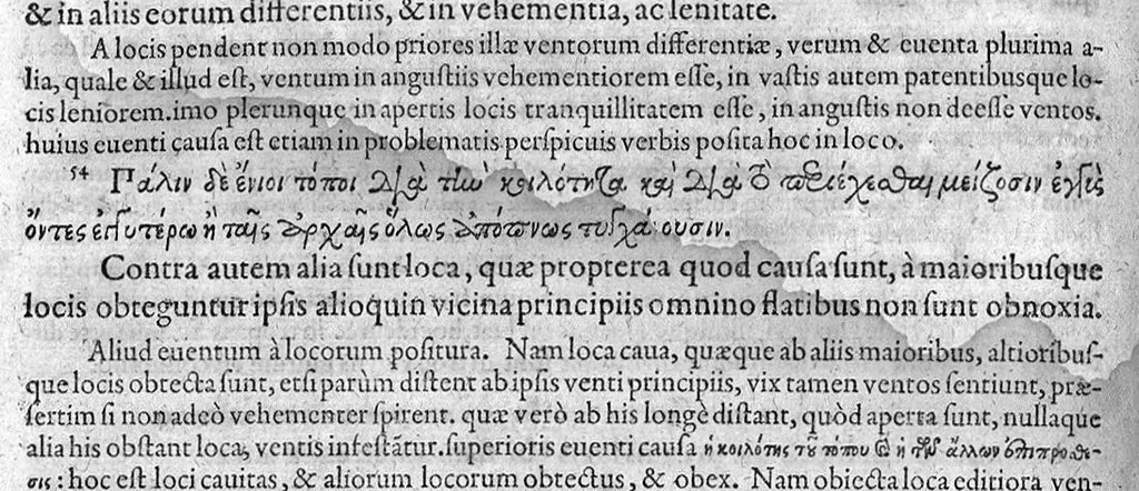 An illustration from Theophrasti Eresii, peripateticorum post Aristotelem principis, Pleraque : antehac Latine nunquam, nunc Graece & Latine simul edita. Interpretibus, Daniele Furlano Cretensi, Adriano Turnebo. Accesserunt, Liber de innato spiritu, Aristoteli attributus, & Danielis Furlani Uberes ad omnia Commentarii : Ex Bibliotheca Ioan. Vincentii Pinelli, 1605, leaf 91