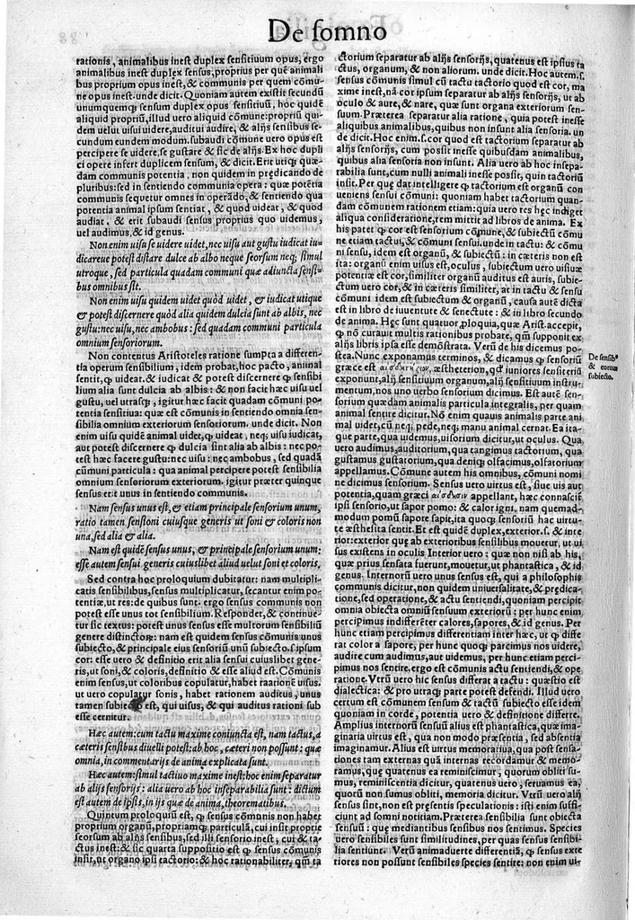 An illustration from Parva naturalia Augustini Niphi medices philosophi Suessani, videlicet Physiognomicorum libri tres, De animalium motu lib. unus, De longitudine & brevitate vitae lib. unus, De juventute & senectute lib. unus, De respiratione lib. unus, De morte & vita lib. unus, De memoria & reminiscentia lib. unus, De somno & vigilia lib. unus, De insomniis lib. unus, De divinatione naturali, artificiosa, et de prophetia lib. unus. Omnia post primas editiones nunc primum emendatiora in lucem prodeunt, 1550, leaf 175