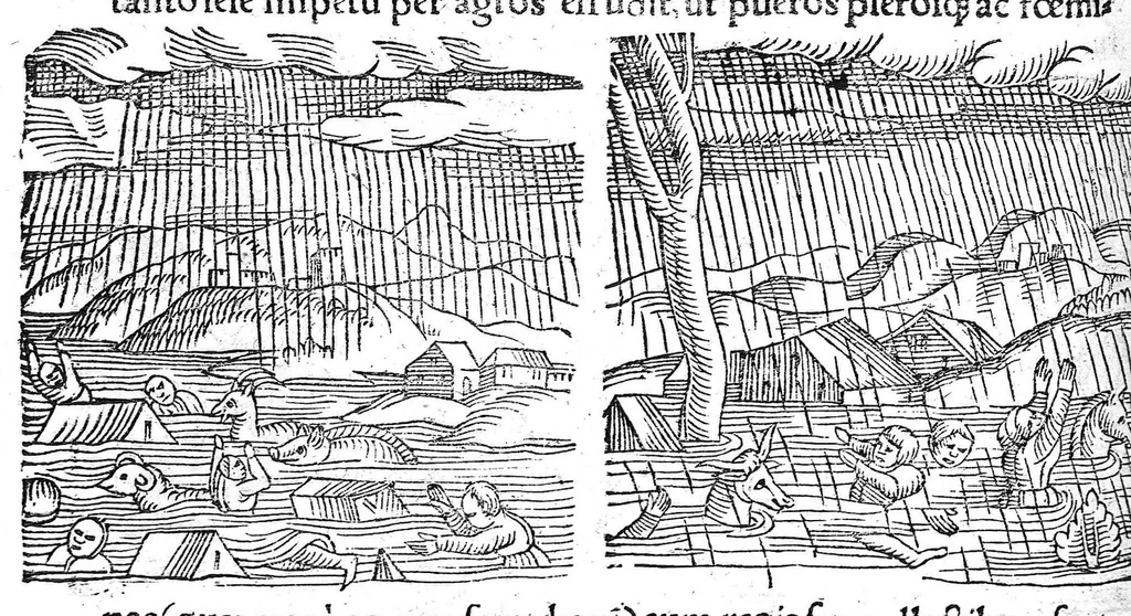 An illustration from Prodigiorum ac ostentorum chronicon, quae, praeter naturae ordinem, et in superioribus et his inferioribus mundi regionibus, ab exordio mundi usque ad haec nostra tempora acciderunt... conscriptum per Conradum Lycosthenem,..., 1557, leaf 105