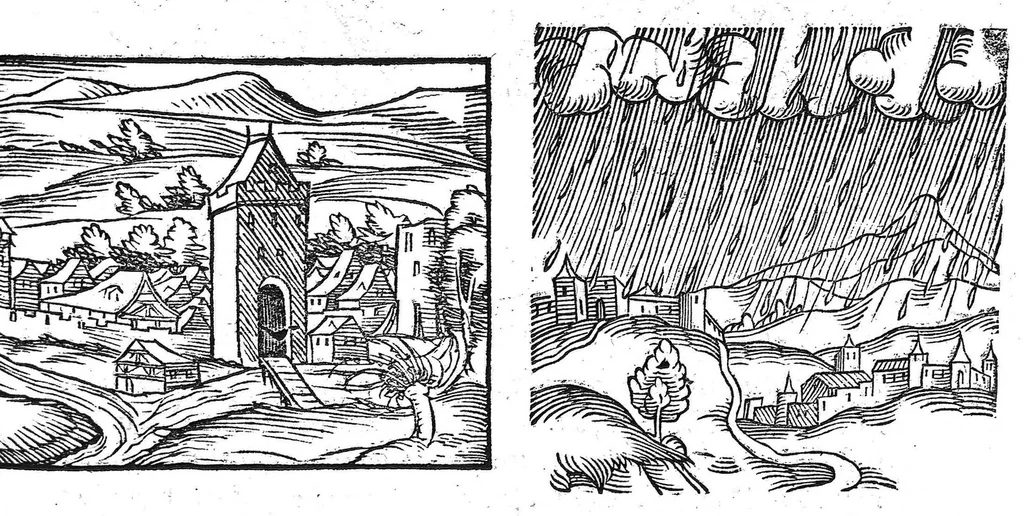 An illustration from Prodigiorum ac ostentorum chronicon, quae, praeter naturae ordinem, et in superioribus et his inferioribus mundi regionibus, ab exordio mundi usque ad haec nostra tempora acciderunt... conscriptum per Conradum Lycosthenem,..., 1557, leaf 128