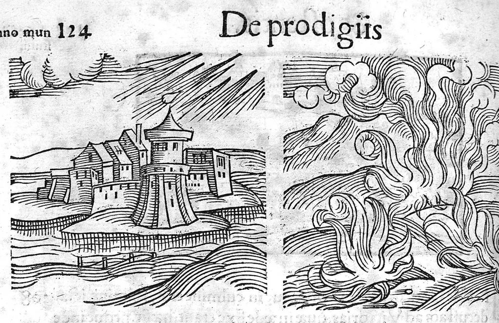 An illustration from Prodigiorum ac ostentorum chronicon, quae, praeter naturae ordinem, et in superioribus et his inferioribus mundi regionibus, ab exordio mundi usque ad haec nostra tempora acciderunt... conscriptum per Conradum Lycosthenem,..., 1557, leaf 135