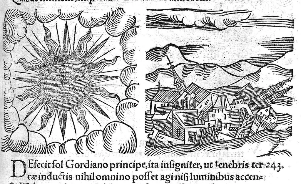 An illustration from Prodigiorum ac ostentorum chronicon, quae, praeter naturae ordinem, et in superioribus et his inferioribus mundi regionibus, ab exordio mundi usque ad haec nostra tempora acciderunt... conscriptum per Conradum Lycosthenem,..., 1557, leaf 280
