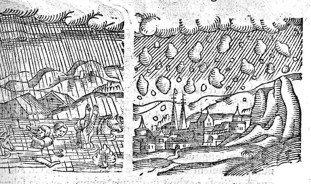 An illustration from Prodigiorum ac ostentorum chronicon, quae, praeter naturae ordinem, et in superioribus et his inferioribus mundi regionibus, ab exordio mundi usque ad haec nostra tempora acciderunt... conscriptum per Conradum Lycosthenem,..., 1557, leaf 298