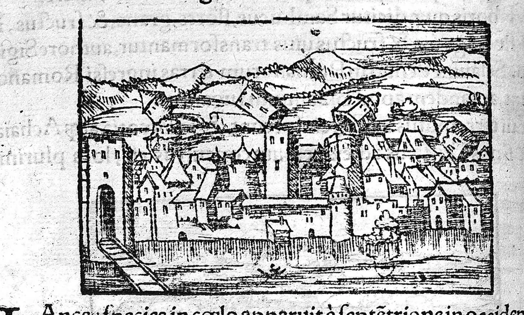 An illustration from Prodigiorum ac ostentorum chronicon, quae, praeter naturae ordinem, et in superioribus et his inferioribus mundi regionibus, ab exordio mundi usque ad haec nostra tempora acciderunt... conscriptum per Conradum Lycosthenem,..., 1557, leaf 317