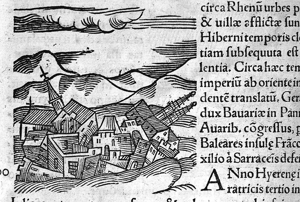 An illustration from Prodigiorum ac ostentorum chronicon, quae, praeter naturae ordinem, et in superioribus et his inferioribus mundi regionibus, ab exordio mundi usque ad haec nostra tempora acciderunt... conscriptum per Conradum Lycosthenem,..., 1557, leaf 349