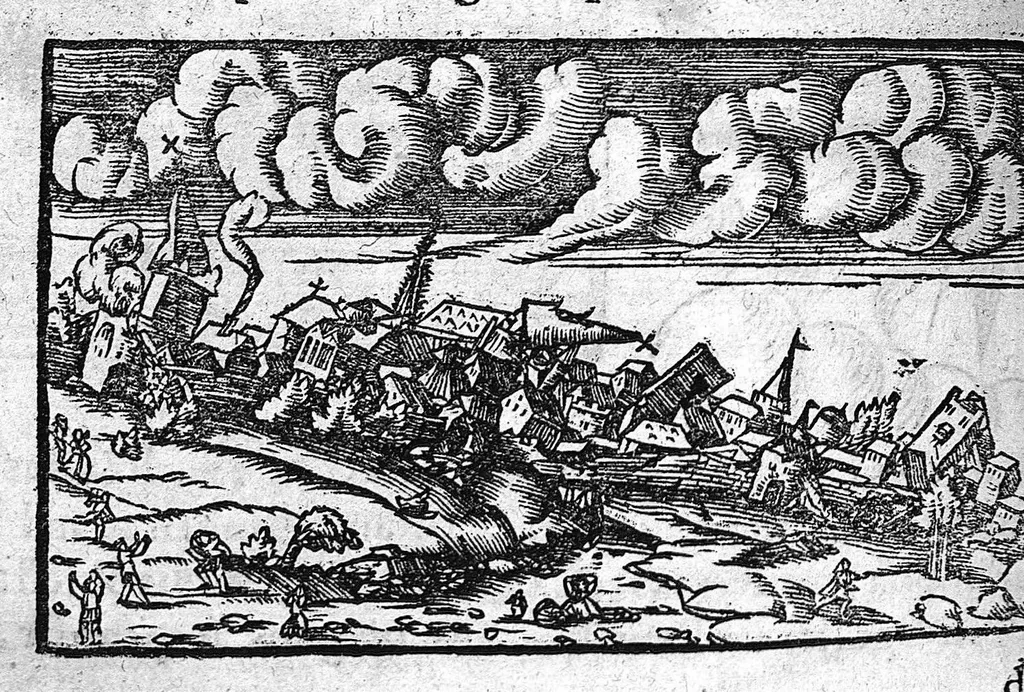 An illustration from Prodigiorum ac ostentorum chronicon, quae, praeter naturae ordinem, et in superioribus et his inferioribus mundi regionibus, ab exordio mundi usque ad haec nostra tempora acciderunt... conscriptum per Conradum Lycosthenem,..., 1557, leaf 349
