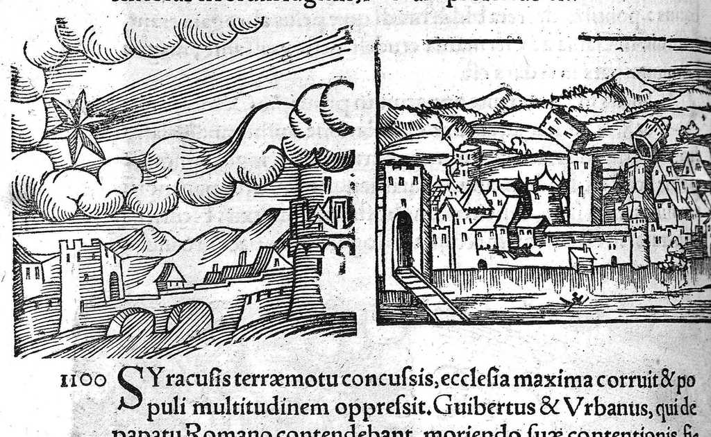 An illustration from Prodigiorum ac ostentorum chronicon, quae, praeter naturae ordinem, et in superioribus et his inferioribus mundi regionibus, ab exordio mundi usque ad haec nostra tempora acciderunt... conscriptum per Conradum Lycosthenem,..., 1557, leaf 401