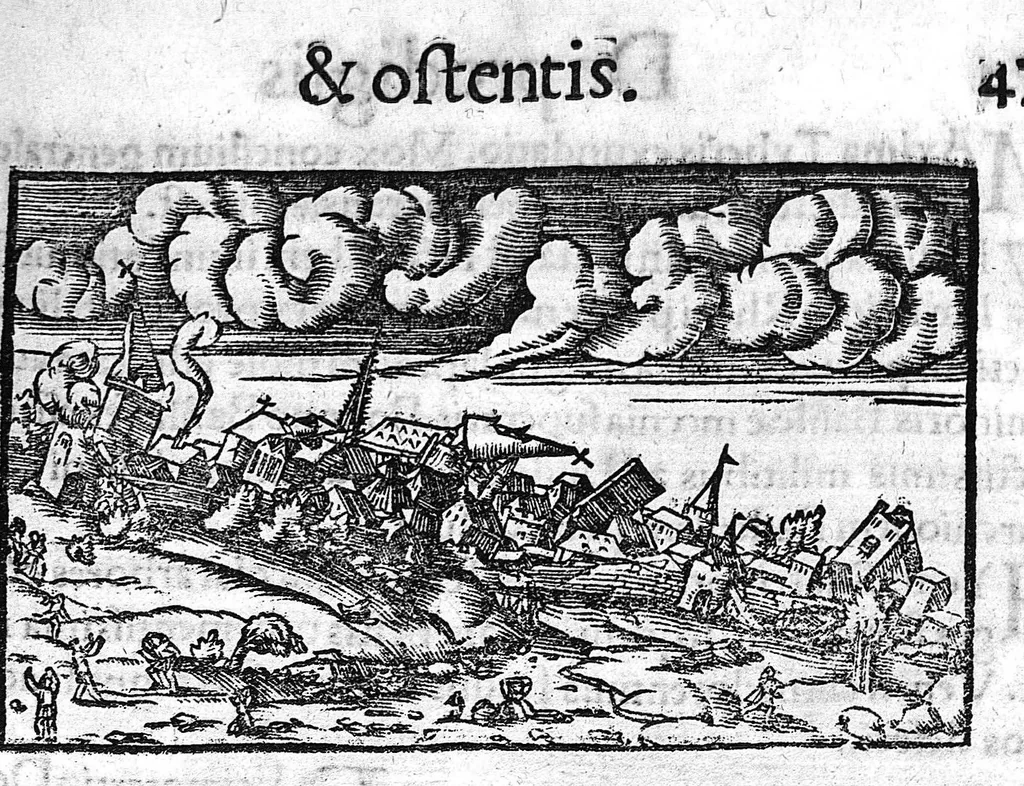 An illustration from Prodigiorum ac ostentorum chronicon, quae, praeter naturae ordinem, et in superioribus et his inferioribus mundi regionibus, ab exordio mundi usque ad haec nostra tempora acciderunt... conscriptum per Conradum Lycosthenem,..., 1557, leaf 484