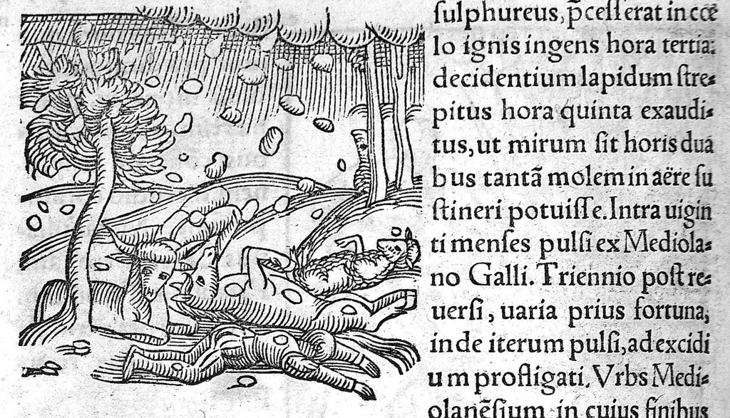 An illustration from Prodigiorum ac ostentorum chronicon, quae, praeter naturae ordinem, et in superioribus et his inferioribus mundi regionibus, ab exordio mundi usque ad haec nostra tempora acciderunt... conscriptum per Conradum Lycosthenem,..., 1557, leaf 527