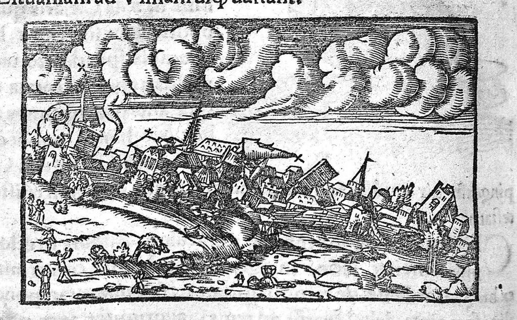 An illustration from Prodigiorum ac ostentorum chronicon, quae, praeter naturae ordinem, et in superioribus et his inferioribus mundi regionibus, ab exordio mundi usque ad haec nostra tempora acciderunt... conscriptum per Conradum Lycosthenem,..., 1557, leaf 527