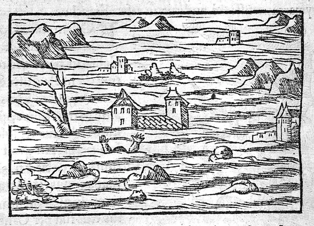 An illustration from Prodigiorum ac ostentorum chronicon, quae, praeter naturae ordinem, et in superioribus et his inferioribus mundi regionibus, ab exordio mundi usque ad haec nostra tempora acciderunt... conscriptum per Conradum Lycosthenem,..., 1557, leaf 551