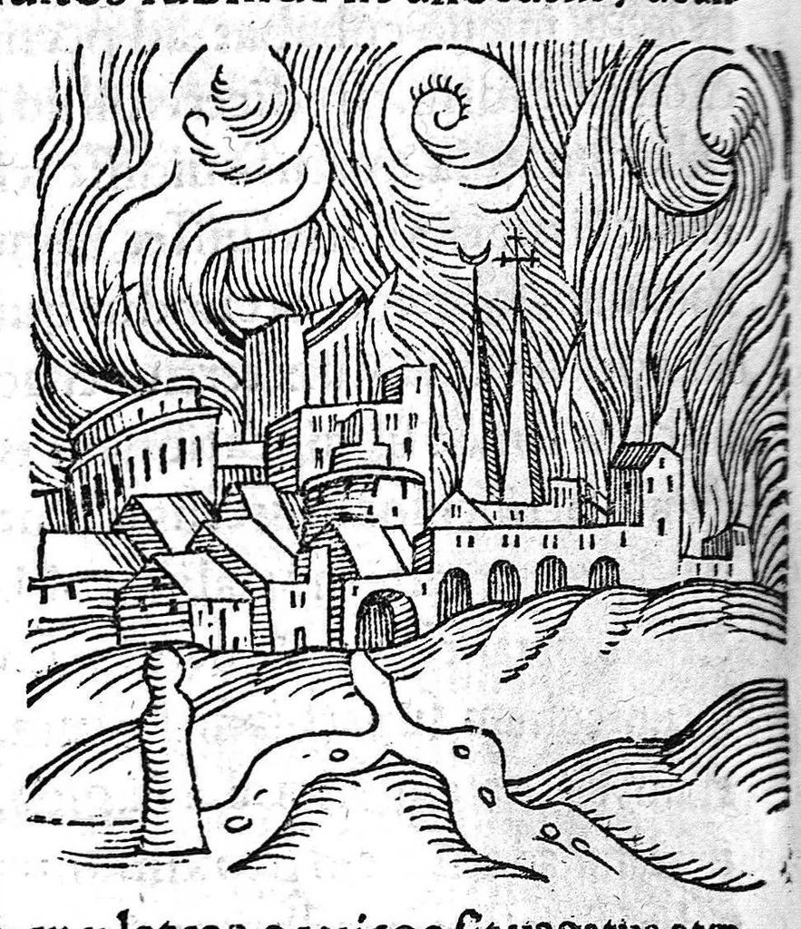 An illustration from Prodigiorum ac ostentorum chronicon, quae, praeter naturae ordinem, et in superioribus et his inferioribus mundi regionibus, ab exordio mundi usque ad haec nostra tempora acciderunt... conscriptum per Conradum Lycosthenem,..., 1557, leaf 561