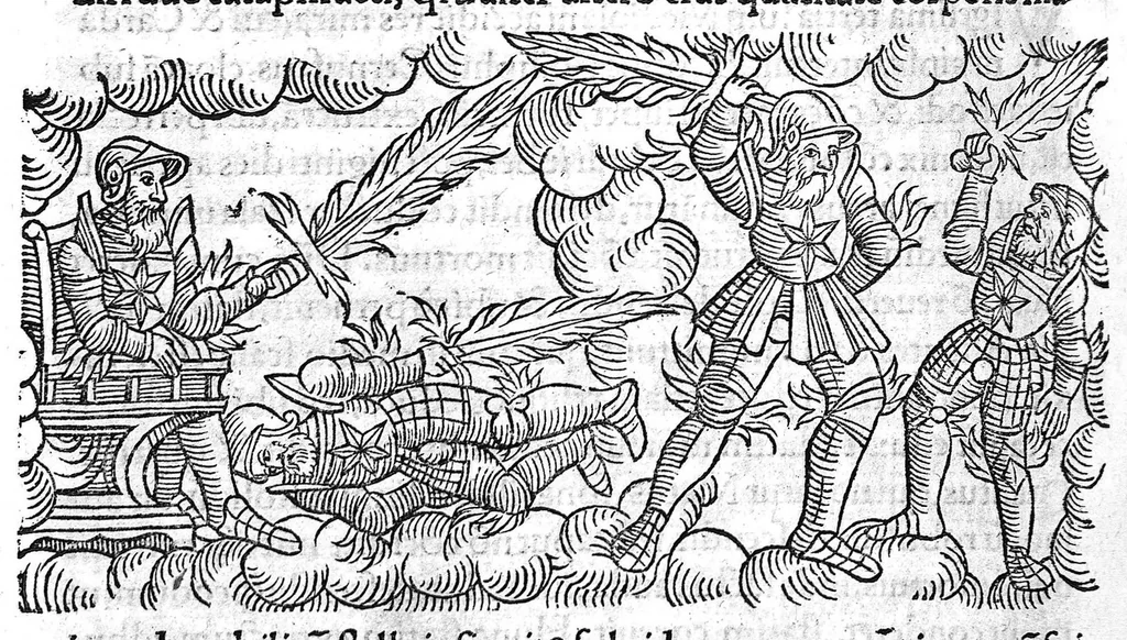 An illustration from Prodigiorum ac ostentorum chronicon, quae, praeter naturae ordinem, et in superioribus et his inferioribus mundi regionibus, ab exordio mundi usque ad haec nostra tempora acciderunt... conscriptum per Conradum Lycosthenem,..., 1557, leaf 649