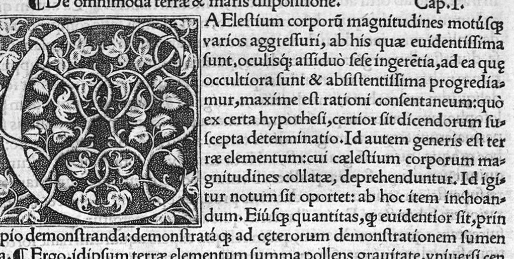An illustration from Joannis Fernelii ambianatis Cosmotheoria, libros duos complexa : Prior, mundi totius & formam & compositionem : ejus subinde partium (quae elementa & caelestia sunt corpora) situs & magnitudines : orbium tandem motus quosvis solerter reserat. Posterior, ex motibus siderum loca & passiones disquirit : interspersis documentis haud poenitendum aditum ad astronomicas tabulas suppeditantibus. Haecque sejunctim tandem expedite praebet Planethodium. Cujusque capiti, perbrevia, demonstrationum loco, adjecta sunt scholia., 1528, leaf 12