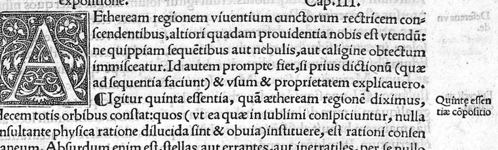 An illustration from Joannis Fernelii ambianatis Cosmotheoria, libros duos complexa : Prior, mundi totius & formam & compositionem : ejus subinde partium (quae elementa & caelestia sunt corpora) situs & magnitudines : orbium tandem motus quosvis solerter reserat. Posterior, ex motibus siderum loca & passiones disquirit : interspersis documentis haud poenitendum aditum ad astronomicas tabulas suppeditantibus. Haecque sejunctim tandem expedite praebet Planethodium. Cujusque capiti, perbrevia, demonstrationum loco, adjecta sunt scholia., 1528, leaf 24