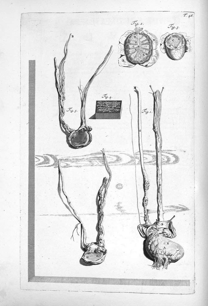 An illustration from Anatomia humani corporis, centum et quinque tabulis, per artificiosiss. G. de Lairesse ad vivum delineatis, demonstrata ..., 1685, leaf 111