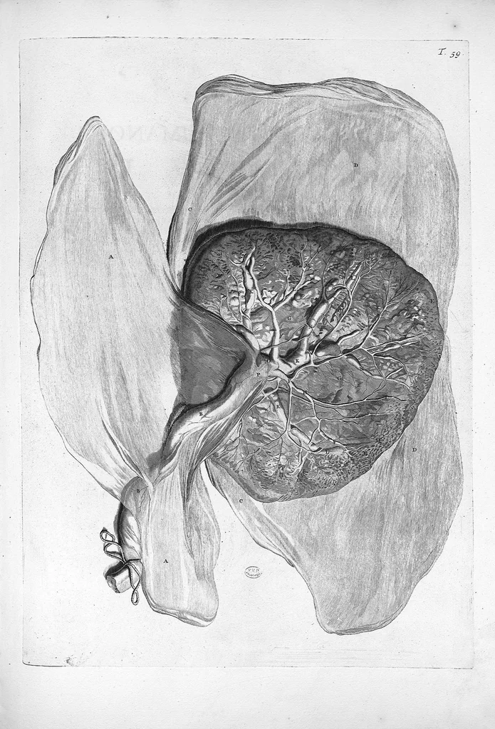 An illustration from Anatomia humani corporis, centum et quinque tabulis, per artificiosiss. G. de Lairesse ad vivum delineatis, demonstrata ..., 1685, leaf 140