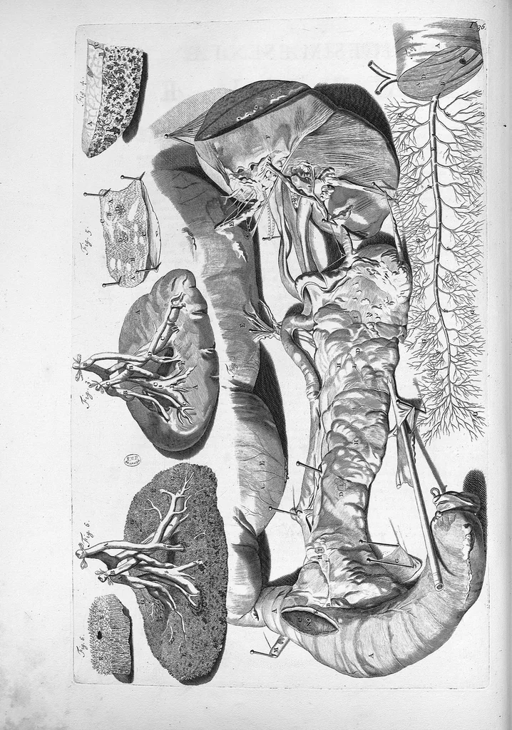 An illustration from Anatomia humani corporis, centum et quinque tabulis, per artificiosiss. G. de Lairesse ad vivum delineatis, demonstrata ..., 1685, leaf 91