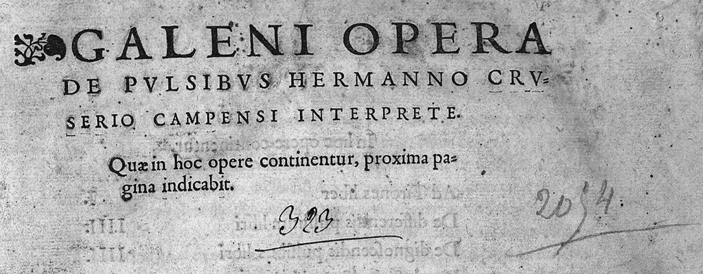 An illustration from Galeni Opera de pvlsibvs Hermanno Crvserio Campensi interprete. Quae in hoc opere continentur, proxima pagina indicabit, 1532, leaf 0