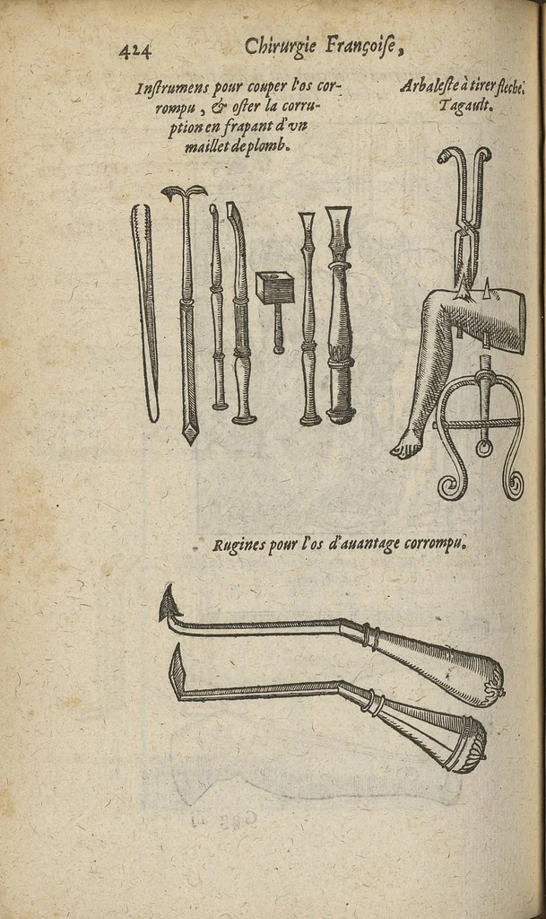 An illustration from Chirurgie françoise ... avec plusieurs figures des instrumens nécessaires pour l'opération manuelle, 1610, leaf 447