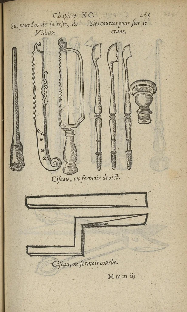 An illustration from Chirurgie françoise ... avec plusieurs figures des instrumens nécessaires pour l'opération manuelle, 1610, leaf 486