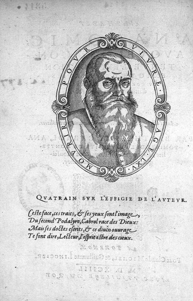 An illustration from Alphabet anatomic auquel est contenue l'explication exacte des parties du corps humain réduites en table selon l'ordre de dissection ordinaire. Avec l’osteologie et plusieurs observations particulieres, par Barthelemy Cabrol, anatomiste de l’Université de Montpelier, Chirurgien du Roy, et de Monseigneur le Duc de Montmorancy,, 1594, leaf 1