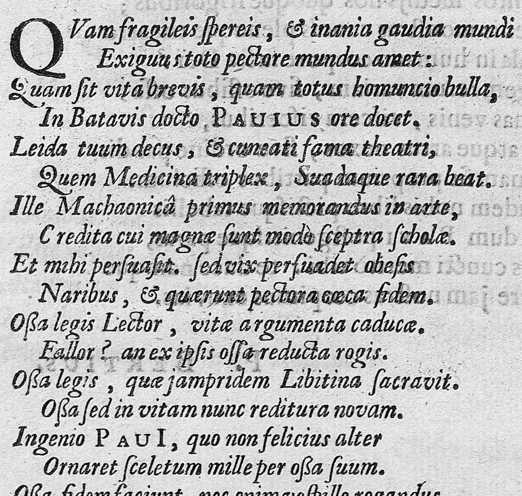 An illustration from Primitiae anatomicae. De humani corporis ossibus., 1633, leaf 9
