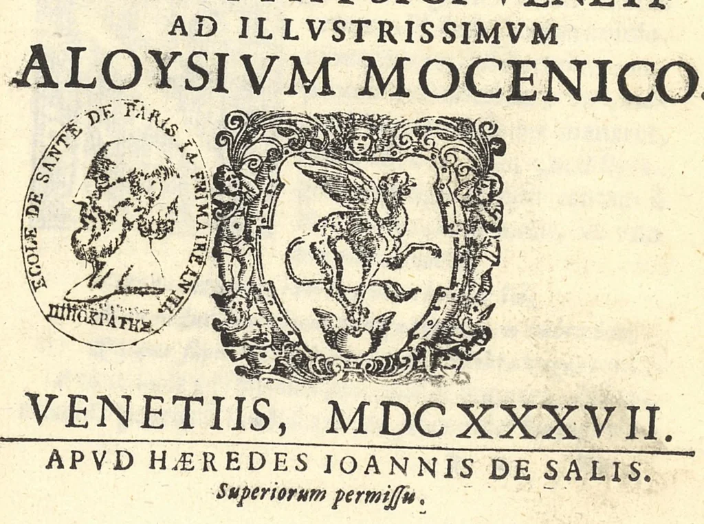An illustration from In Aristotelis libellum De conservatione sanitatis ad Alexandrum Magnum commentarius Ioannis Stephani medici physici Veneti. Ad illustrissimum Aloysium mocenico, 1637, leaf 0