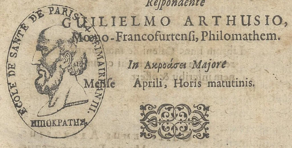 An illustration from Liber Galeni de Differentiis Morborum: In theses contractus & publici ac solennis exercitii gratia in inclyta Argentoratensium Academia ad disputendum propositus à Melchiore Sebizio ... Respondente Amando Hartigo ..., 1630, leaf 0