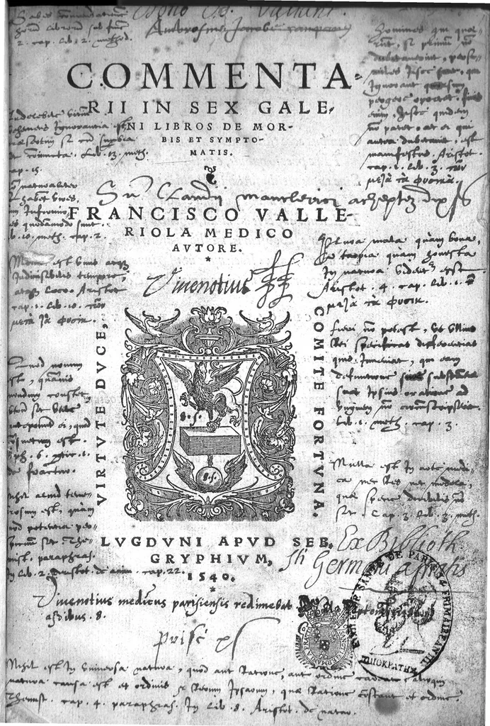 An illustration from Commentarii in sex Galeni libros de Morbis et Syptomatis, Francisco Valleriola Medico auctore, 1540, leaf 0