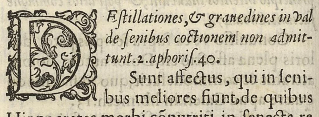 An illustration from Hippocratis Prognosticum : in quo omnes diuini viri, tàm genuinae sanctae et magnae tabellae, quàm spurie, apocryphe, et tabellae paruae sententiae continentur ordine secundum locos dispositae, et brevibus annotationibus illustratae à Doctore Il defonso Lopi Pinciano, Cesarae Maiestatis Medico, 1596, leaf 299