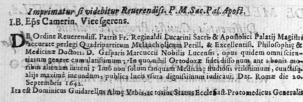 An illustration from Quadripartitum melancholicum : quo variae quaestiones de melancholiae morbo, essentia, differentiis, causis, prognosi, curatione habentur, et plura de morbo hypocondriaco ..., 1645, leaf 1
