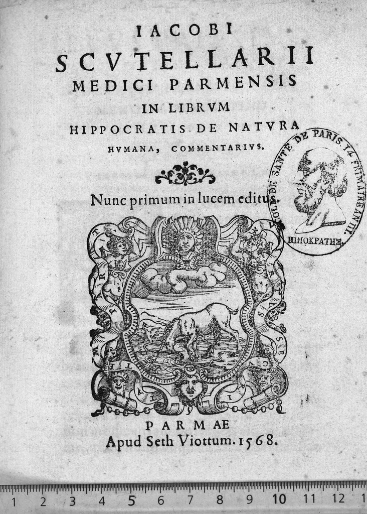 An illustration from Iacobi Scutellarii [...] in Librum Hippocratis de Natura humana commentarius, 1568, leaf 0